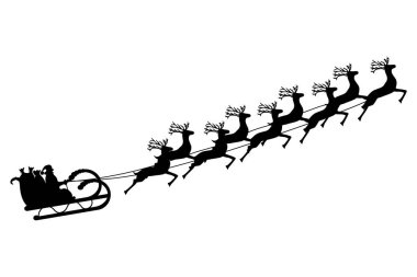 Noel Baba bir kızakta emniyet kemeri üzerinde Ren geyiği rides