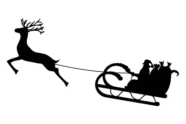 Babbo Natale cavalca in slitta con imbracatura sulla renna — Vettoriale Stock
