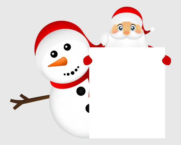 圣诞老人和雪人与白色空白横幅 — 图库矢量图片