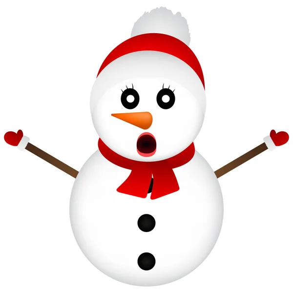 Surpreendido boneco de neve em um fundo branco de pé, vetor illustr — Vetor de Stock