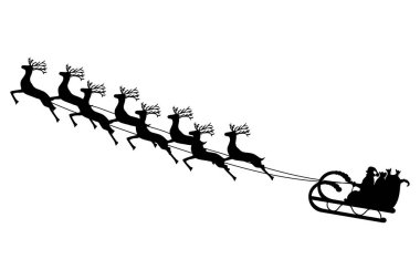 Noel Baba bir kızakta emniyet kemeri üzerinde Ren geyiği rides