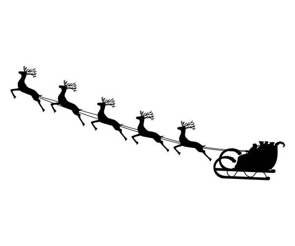 Santa Claus monta en un trineo en arnés sobre los renos — Vector de stock