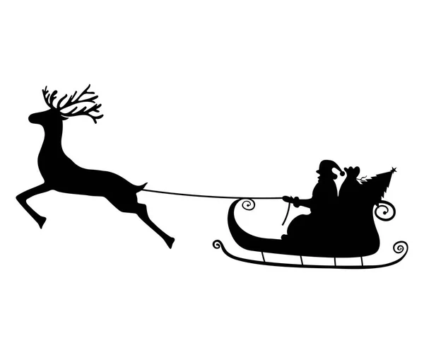 Santa Claus rides in a sleigh in harness on the reindeer — Stock Vector