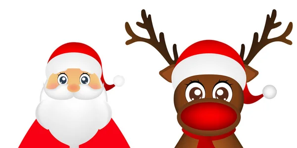 Papá Noel y los renos de Navidad están de pie — Vector de stock