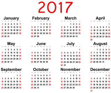 Büyük yeni takvim 2017 duvar. Vektör