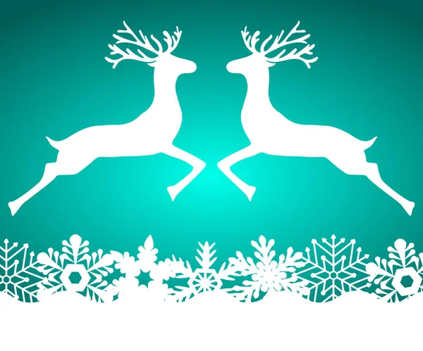 Two reindeer jump to each other on a blue background with snowfl — Stock Vector