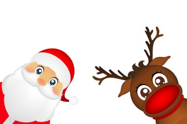 Beyaz bir arka plan tarafında kardan adam ve Noel Baba dikkat