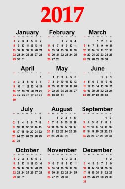 Büyük yeni takvim 2017 duvar