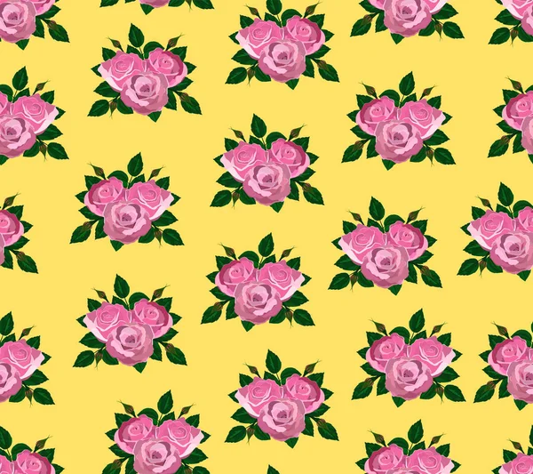 Fondo de pantalla sin costuras rosas rosadas con hojas — Vector de stock