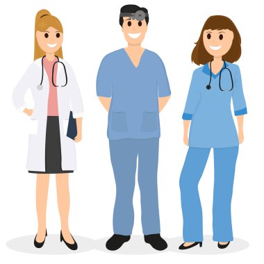 Doktor hastanede, düz tasarım grup