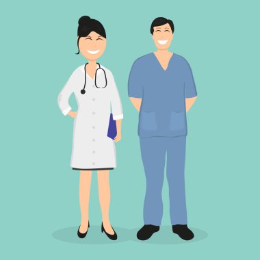 İki doktor hastanede, düz tasarım