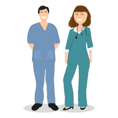 İki doktor hastanede, düz tasarım