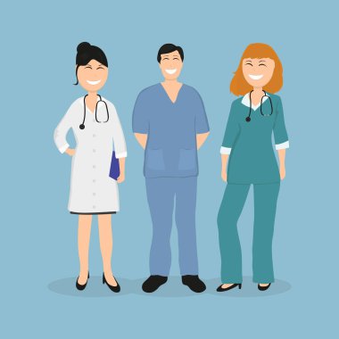 Doktor hastanede, düz tasarım grup