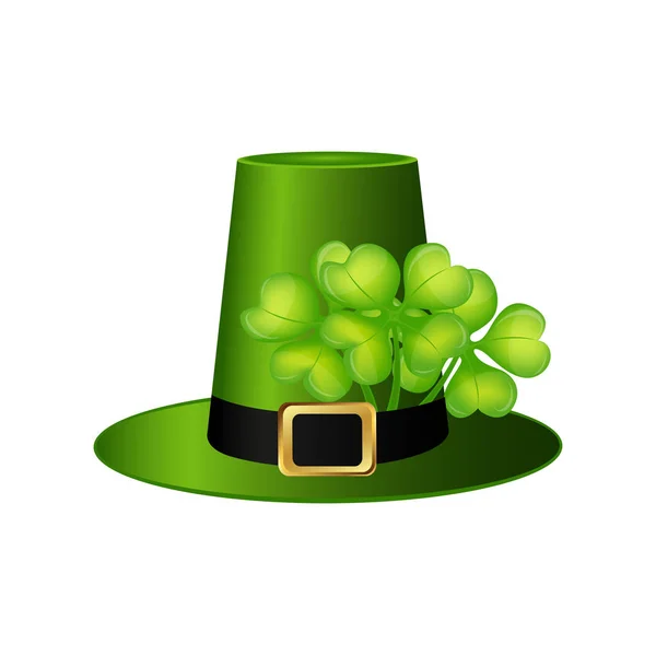 Cylinder hat leprechaun with clover leaf for St. Patrick — Stock Vector