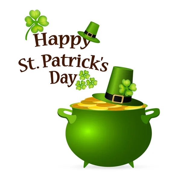Pot of money and a hat with a clover for St. Patrick s Day — Stock Vector