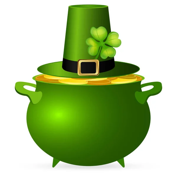Pot of money and a hat with a clover for St. Patricks Day — Stock Vector