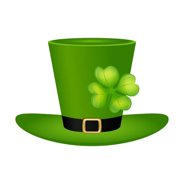 Cylinder hat leprechaun with clover leaf for St. Patrick — Stock Vector