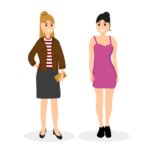 Mulheres jovens namoradas se comunicar, ilustração vetorial em um wh — Vetor de Stock