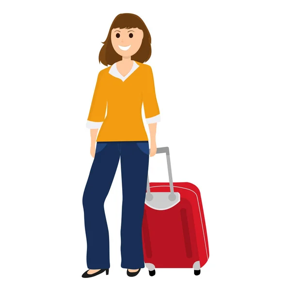 Touriste femme avec une valise — Image vectorielle