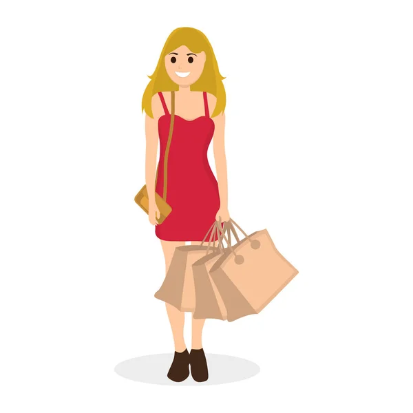 Fiatal nők egy bevásárló eladó egy zsák — Stock Vector