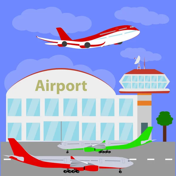 Αεροπλάνα με διεθνές αεροδρόμιο. — Διανυσματικό Αρχείο