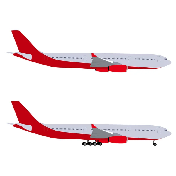 Airplane with chassis and airliner without chassis — Stock Vector