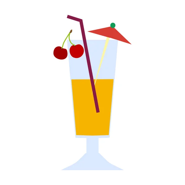 Een glas van tropische coquel met kersen en een parasol — Stockvector