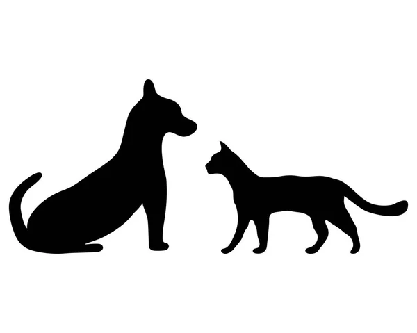 Silhouetten van een kat en een hond. — Stockvector