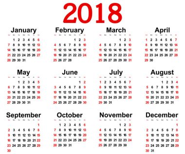 Büyük yeni takvim 2018 duvar. illüstrasyon