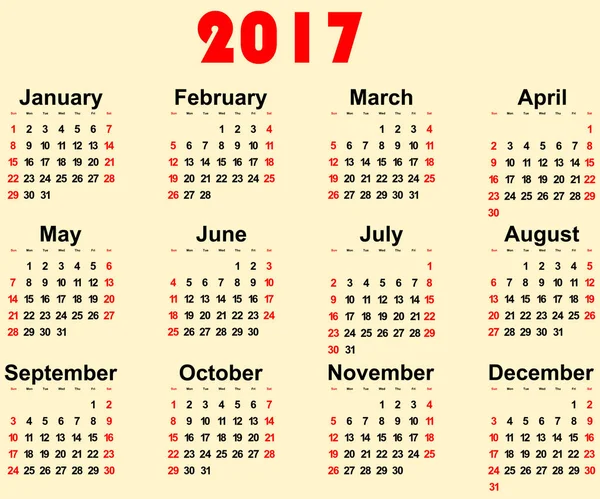 Büyük yeni takvim 2017 duvar. Vektör