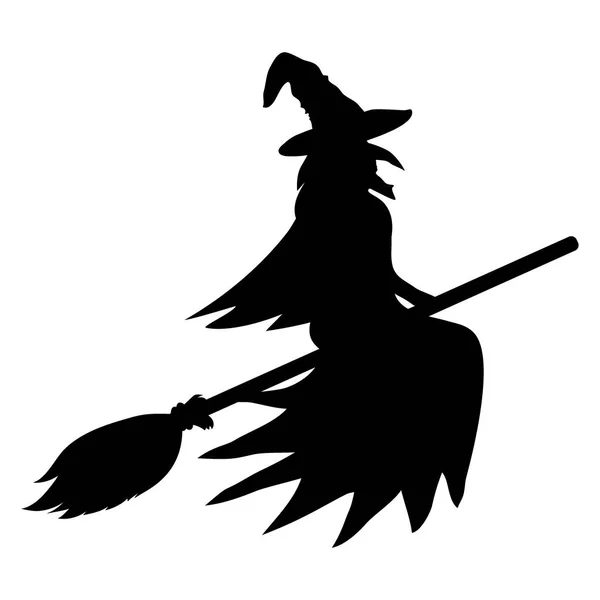Silhouette einer Hexe auf einem Besenstiel zu Halloween — Stockvektor