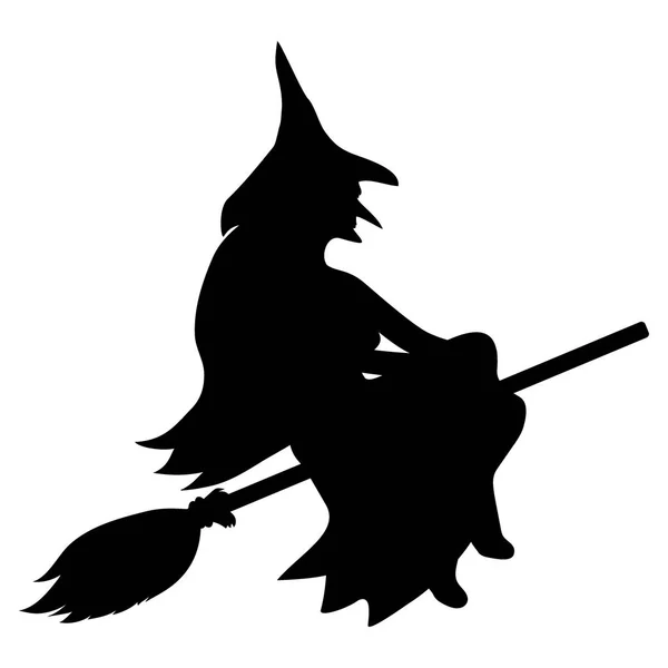 Silhouette of a witch on a broomstick on Halloween — Stock Vector