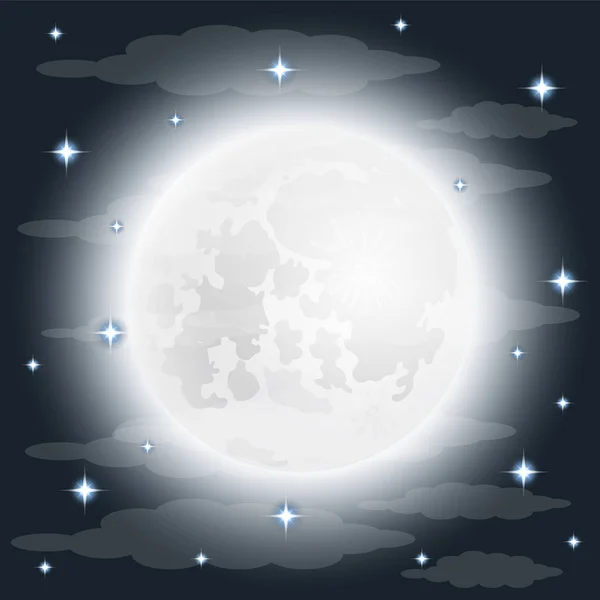 Volle maan in de wolken — Stockvector