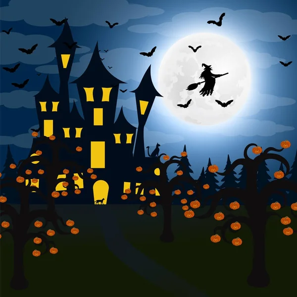Foresta di notte su Halloween — Vettoriale Stock