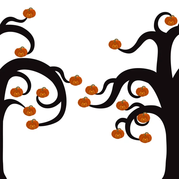 Silhouette d'arbre pour Halloween avec citrouilles brûlantes — Image vectorielle