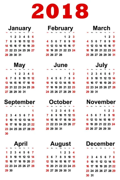 Calendario 2018 año — Vector de stock