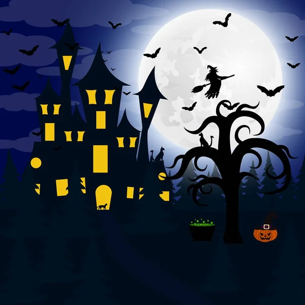 Foresta di notte su Halloween — Vettoriale Stock