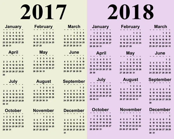 Calendario 2018 e 2017 anno su sfondo bianco — Vettoriale Stock