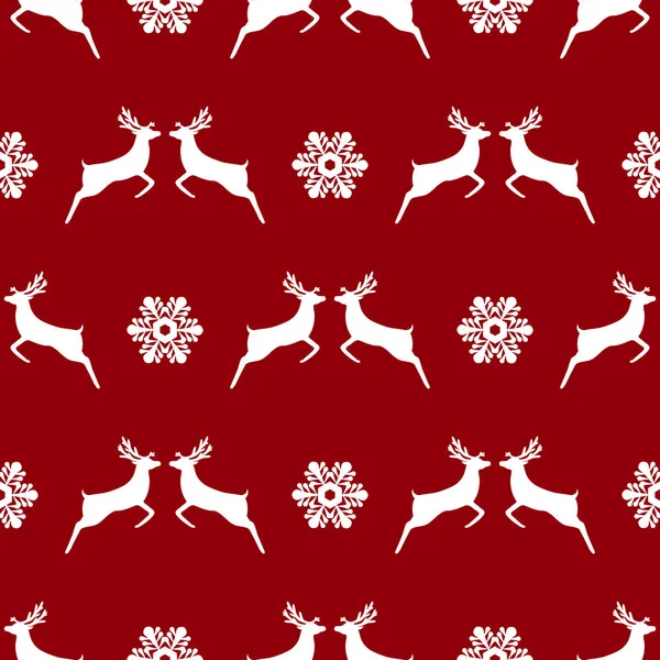 Seamless pattern, christmas reindeer and snowflakes — Stock Vector