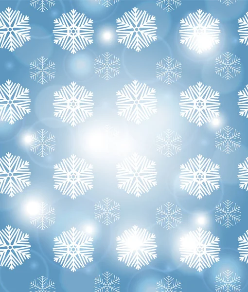 Fondo azul navideño con copos de nieve, ilustración vectorial — Vector de stock