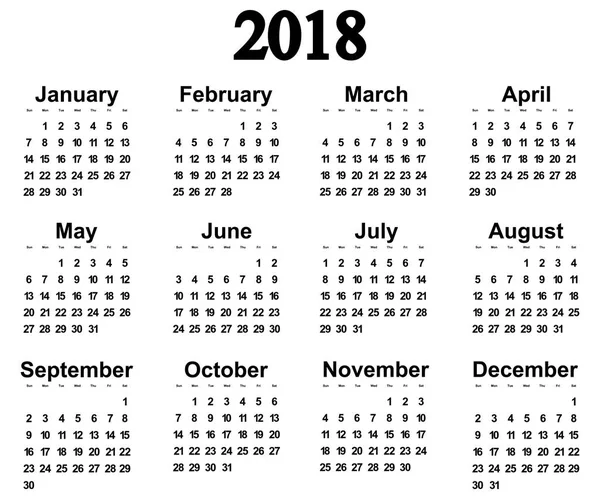 新长城日历 2018年。矢量图 — 图库矢量图片