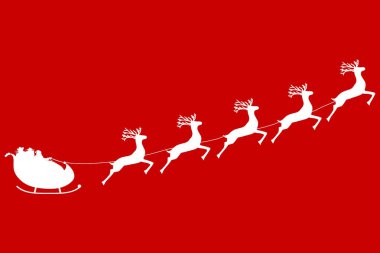 Noel Baba bir kızakta emniyet kemeri üzerinde Ren geyiği rides