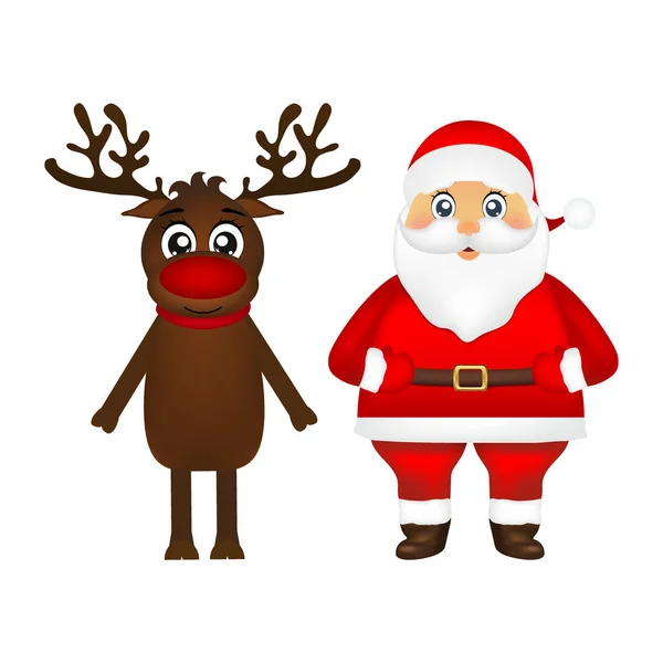 Weihnachtsmann und Rentier auf weißem Hintergrund — Stockvektor