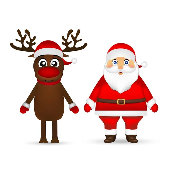 Santa Claus and reindeer on white background — Stock Vector