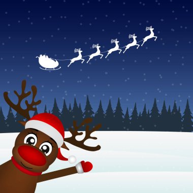 Noel Baba orman onun pençe sallayarak Ren geyiği