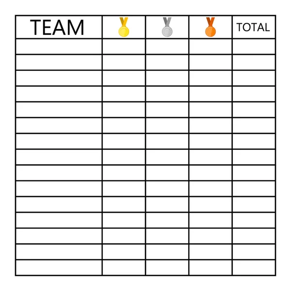 Tabla de pruebas de medallas en concursos — Archivo Imágenes Vectoriales