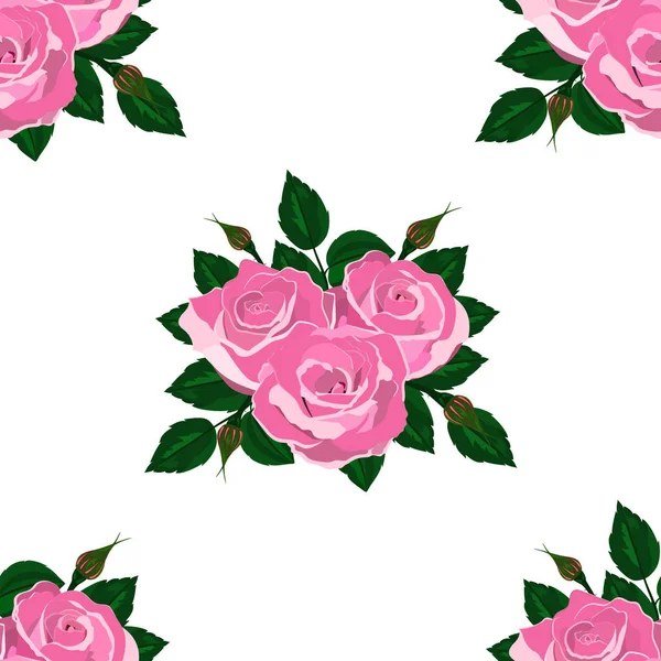 Seamless wallpaper pink roses — Stock Vector