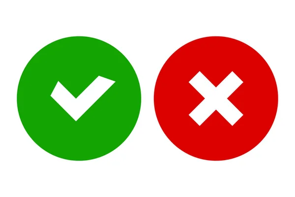 Checkmark en kruis pictogrammen voor web design geïsoleerd op witte achtergrond. Platte, vectorillustratie — Stockvector