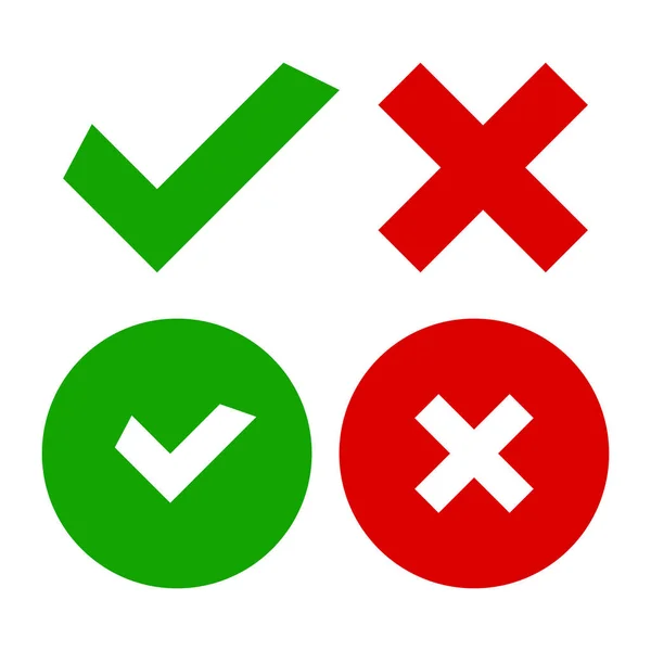 Checkmark en kruis pictogrammen voor web design geïsoleerd op witte achtergrond. Platte, vectorillustratie — Stockvector