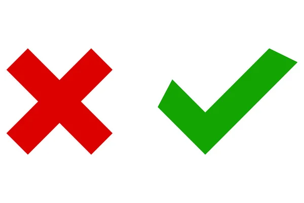 Checkmark en kruis pictogrammen voor web design geïsoleerd op witte achtergrond. Platte, vectorillustratie — Stockvector